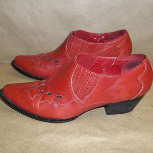 Women’s Reba Lane Ankle Boots Red Leather Slip On Size 8.5     C4